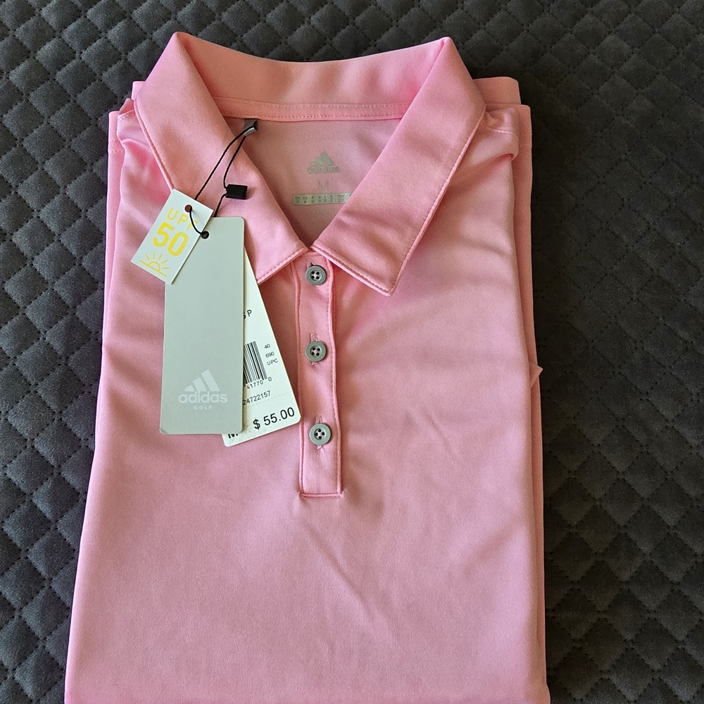 Adidas Light Pink Button-Up Polo